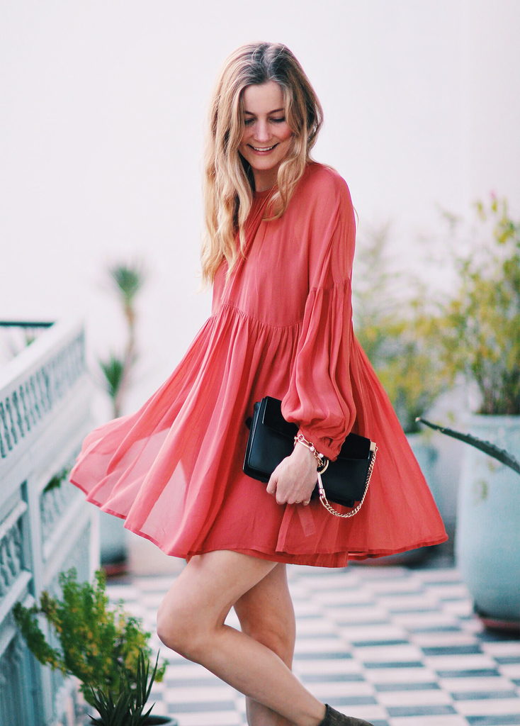 Red flowy dress